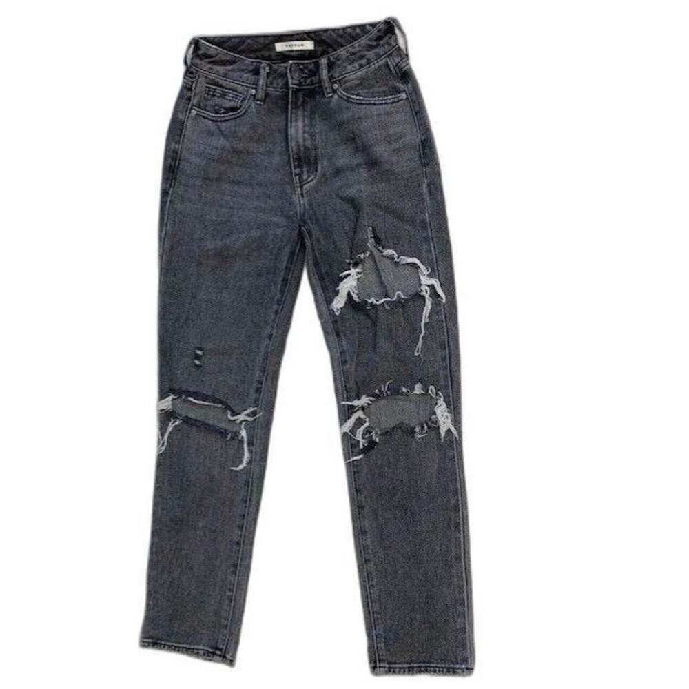 Pacsun Size 23 Womens Mom Jeans Black Distressed Cotton Mid Rise